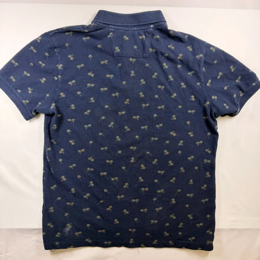 Banana Republic Mens Navy Blue Palm Tree Print Polo Shirt Size Small